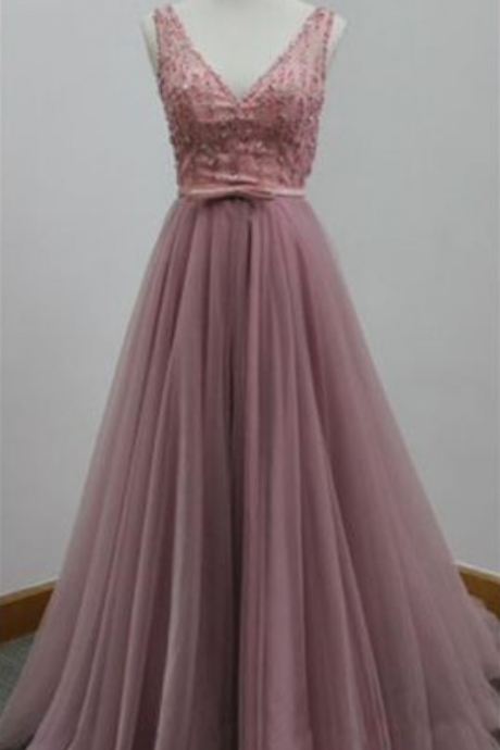 V-back Tulle A-line Discount Party Cocktail Evening Long Prom Dresses