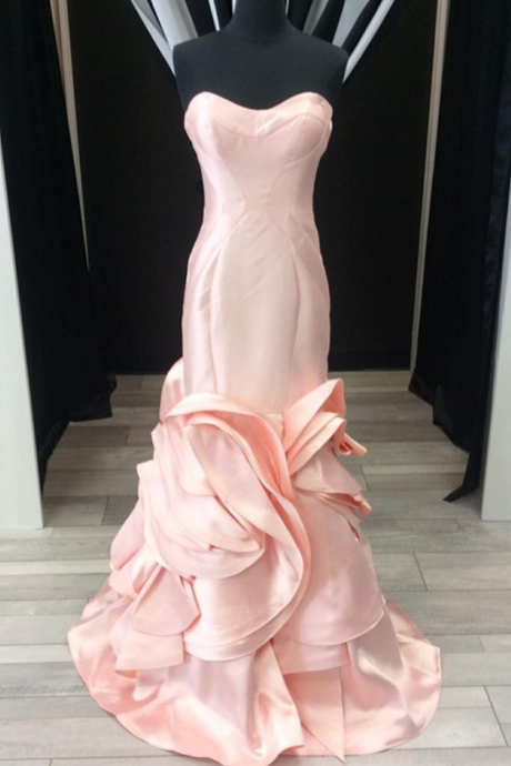 Pink Mermaid Dress,mermaid Evening Dress,ruffles Prom Dress,sexy Prom Dress,mermaid Prom Dresses