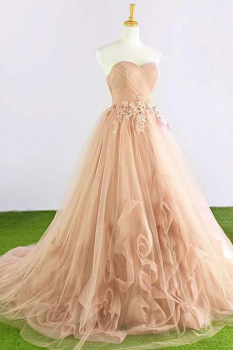 Champagne Prom Dresses,sweetheart Prom Dress,tulle Prom Dress,long Prom Dress,a Line Evening Dress,sexy Wedding Dresses,fashion Quinceanera