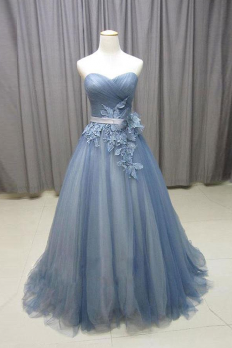 A-line Sweetheart Tulle Lace Long Prom Dress With Appliques, Vintage Style Formal Dresses, Prom Dresses