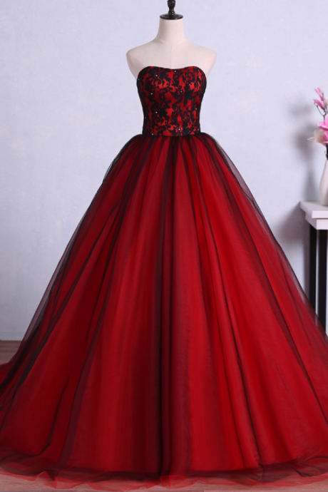 Gorgeous Ball Gown Prom Gowns, Strapless Party Dresses, Sweet 16 Formal Dresses ,applique Prom Dresses