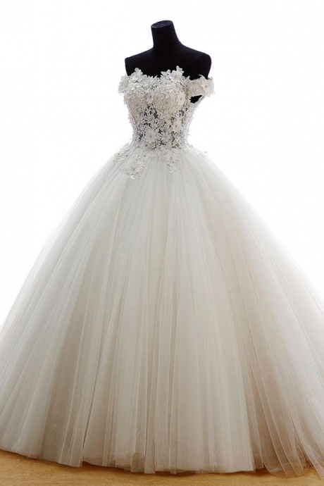 White Off Shoulder Lace Long Prom Dress,applique Tulle Prom Dress,wedding Dress