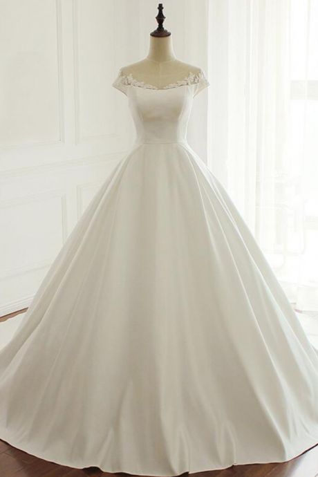 Long Wedding Dress, Satin Wedding Dress, Applique Wedding Dress, Sexy Bridal Dress