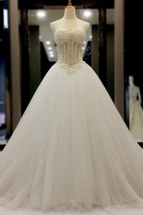 Sweetheart Beaded Corset Bodice Princess Wedding Ball Gown