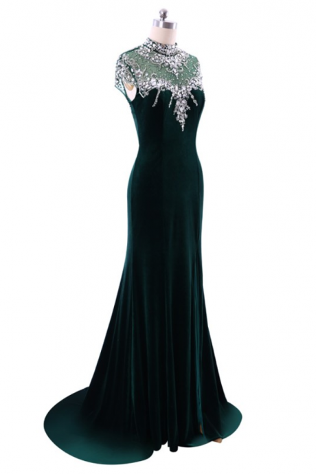 Long Fitted Elegant High Neck Prom Dresses Mermaid Evening Dress Vestidos Largos Gala Jurken Robe De Soiree