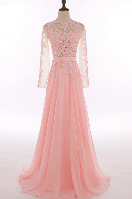 Design Chiffon Long Sleeve Prom Dresses Vestido De Festa Lace Top Elegant Evening Party Dress