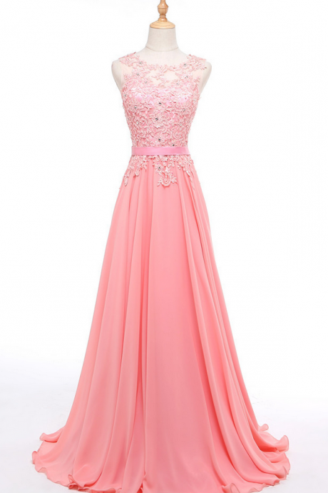Tulle Lace Appliques Evening Dress Lace Up Back Beads A-line Chiffon Formal Wedding Party Dress