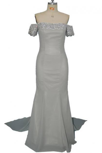 Elegant Open Back Evening Dress Luxury Beading Silver Mermaid Prom Dresses Sexy Long Prom Dress