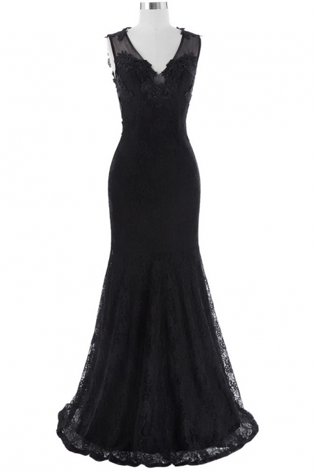 Elegant Long Prom Dresses Floor Length Black Party Dress V Neck Evening Dress Robe de Soiree Mermaid Prom Dress