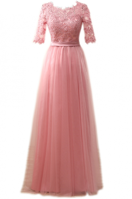 Elegant Floor-length Appliques Evening Dress Prom Dresses Robe De Soiree Party Dress With Half Sleeves