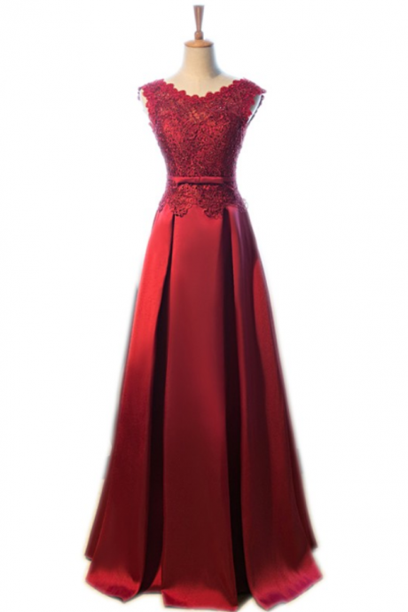 Elegant Lace Beading Long A-line Vestido Satin Sleeveless Dark Red Prom Dress Women Formal Evening Dresses