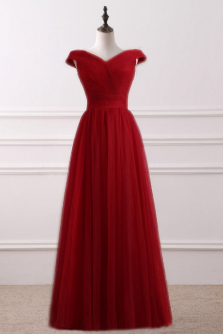 Robe De Soiree Floor-Length Dark Red A-Line Evening Dresses Net Pleat Custom Made Lace-up Back Prom Party Gown 