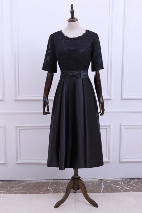 Sexy Tea-length Lace Evening Dress Robe De Soiree Courte Elegant Half Sleeve Dinner Party Dress Evening Gown