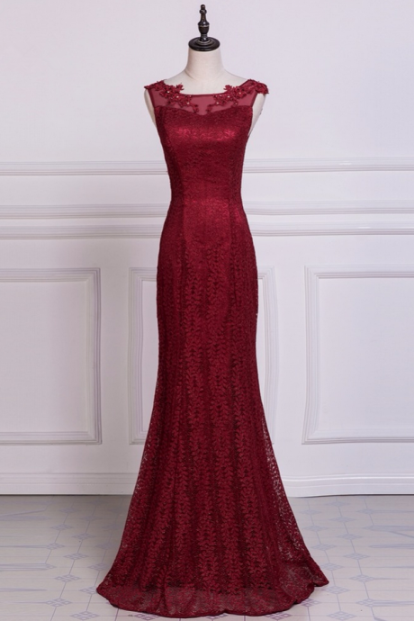 Burgundy Dresses Mermaid Party Dresses Imported-party-dress Beaded Lace Robes La Mere Evening Gowns