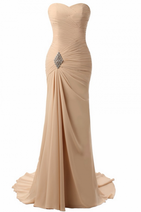 Champagne Evening Dresses Robe De Soiree Mermaid Pleat Custom Made Lace-up Back Chiffon Prom Party Gown