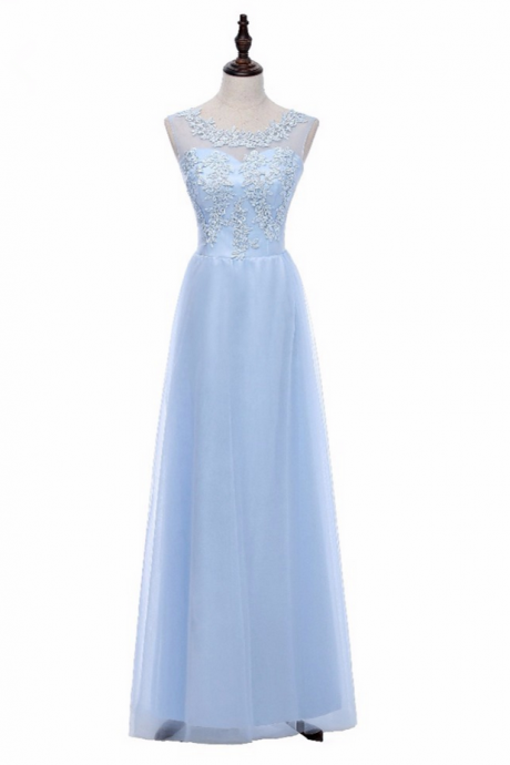 Prom Dress Blue Vestido De Noche Tulle Lace Applique Bead Long Evening Dress Gown Prom Dress