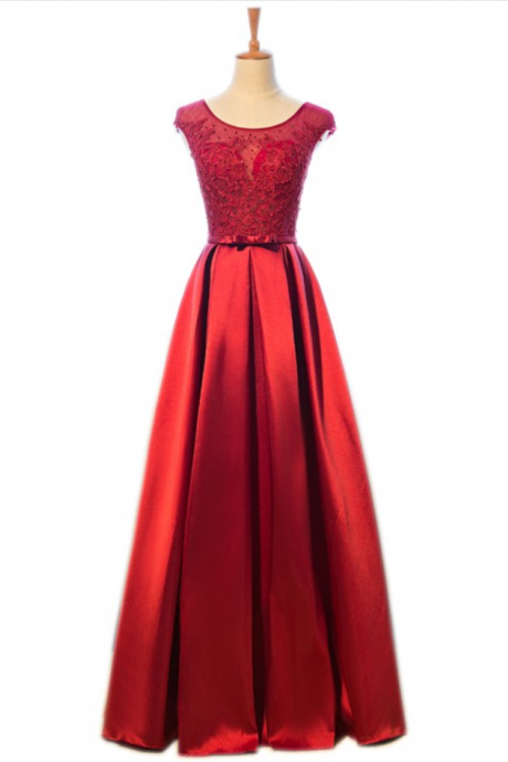 Robe De Soiree Wine Red Appliques Long Satin Evening Dresses Bride Banquet Elegant Floor-length Party Prom Dress