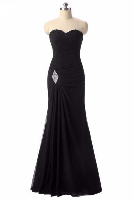 Black Evening Dresses Robe De Soiree Mermaid Pleat Appliques Custom Made Lace-up Back Chiffon Prom Party Gown