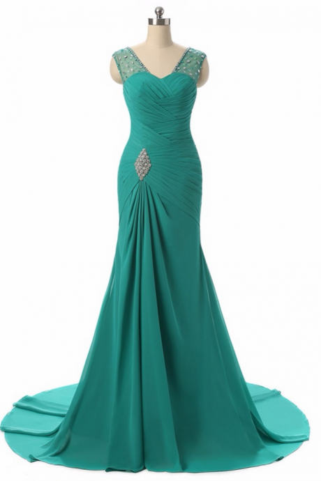 Chiffon Evening Dresses Robe De Soiree Mermaid Pleat Beading Custom Made Lace-up Back Prom Party Gown