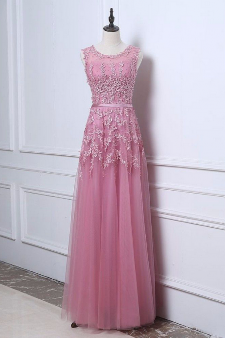 Robe De Soiree Dust Pink Appliques Beading Sexy Long Evening Dresses Bride Banquet Elegant Floor-length Dress