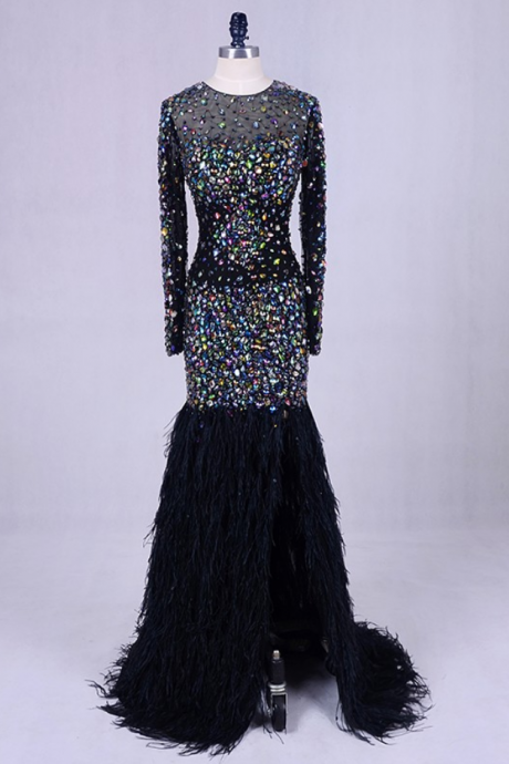 Haute Couture Evening Party Dresses Feathers Bling Bling Mermaid Prom Long Dresses For Weddings Formal Gowns