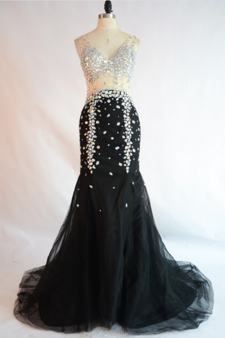 Black Long Mermaid Evening Dress Robe De Soiree Rhinestones Special Occasion Prom Dresses Women Formal Party Gowns