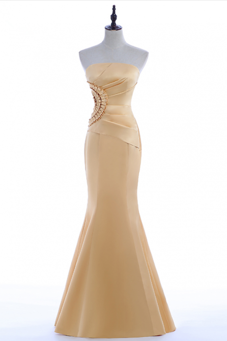 Fashion Gold Color Party Formal Long Design Plus Size Mermaid Evening Dress