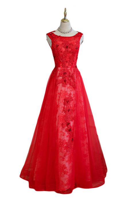 Prom Dress Fashion Long Party Lace-up Red Flowers Evening Dresses Prom Dress