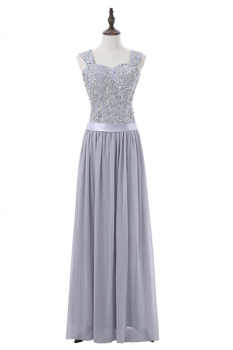 Silver Evening Dresses A-line Sweetheart Chiffon Lace Beaded Women Long Evening Gown Prom Dress Prom Gown Robe De Soiree