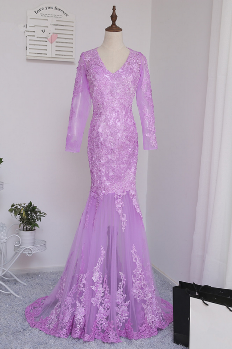Evening Dresses Mermaid Long Sleeves Pink Appliques Lace Islamic Dubai Abaya Kaftan Long Evening Gown Prom Dress