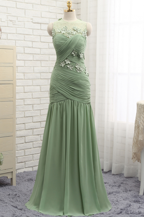 Backless Prom Dresses Mermaid Mint Green Chiffon Flowers Elegant Long Prom Gown Evening Dresses Evening Gown