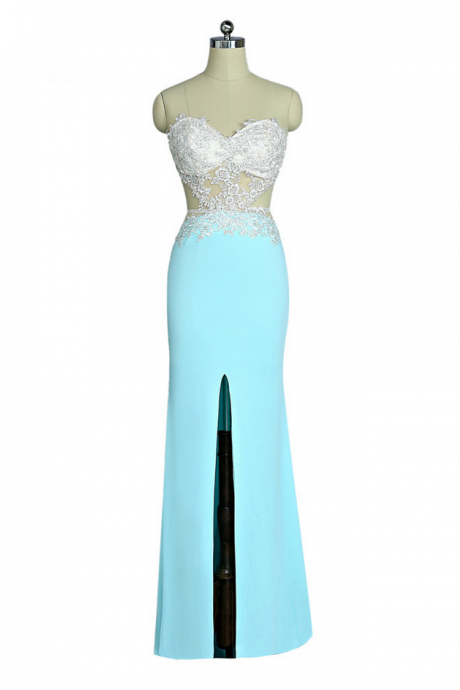 Turquoise Prom Dresses Sheath Sweetheart Lace Backless Slit Sexy Women Long Prom Gown Evening Dresses Robe De Soiree