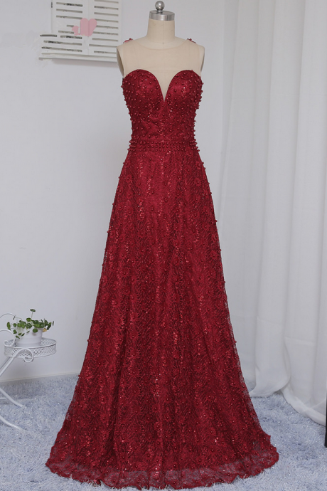 Burgundy Prom Dresses A-line Sweep Train Lace Beaded Backless Sexy Long Prom Gown Evening Dresses Evening Gown