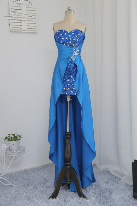 New Hot Royal Blue Prom Dresses Sheath Sequins Crystals Hi Low Detachable Skirt Prom Gown Evening Dresses Evening Gown