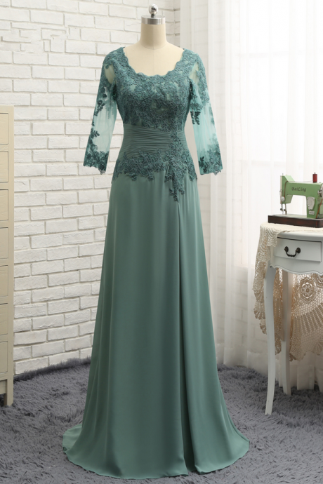 Green Mother Of The Bride Dresses A-line V-neck Chiffon Lace Wedding Party Dress Mother Dresses For Wedding