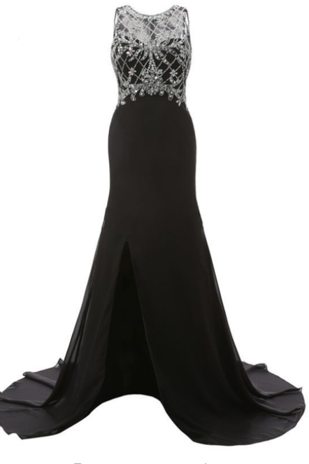 Fashion Sexy Black Real Long Evening Dresses Beading Sequins Custom Robe De Soiree Zipper Formal Party Dresses