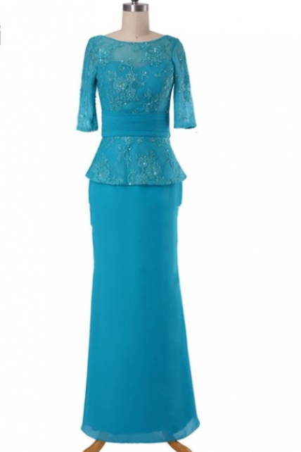 Lake Blue Robe De Soiree Flower Appliques Tiered V-neck Short Sleeve Floor-length Mermaid Evening Dress