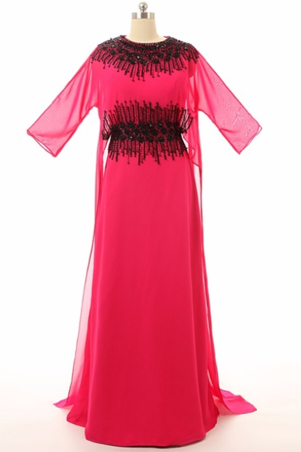 A Line Beaded Kaftan Arabic Muslim Dubai Evening Dresses Long Gowns Robe De Soiree Zipper-up