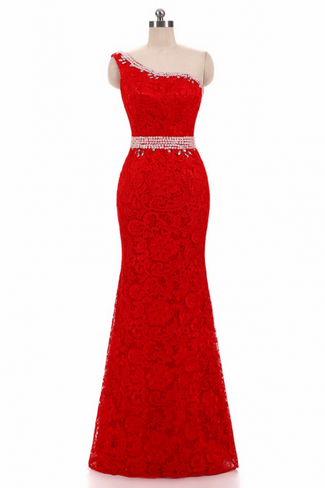 Long Mermaid Red Lace Plus Size One Shoulder Evening Dresses Women Formal Dresses Mother of the Bride