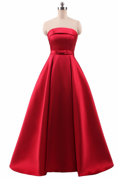 Long Red Satin Sweetheart A Line Floor Length Evening Dresses Off Shoulder Ladies Imported Party Robe De Soiree