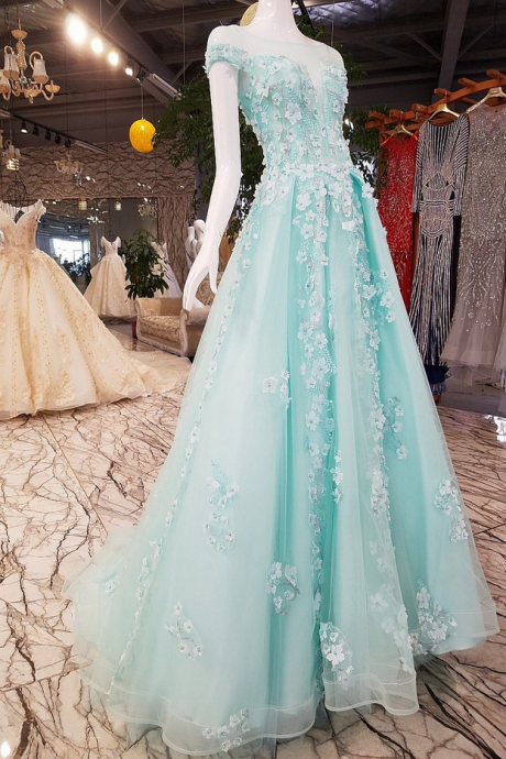 High-end Lace Flower Evening Dress Fresh Green Appliques With Beading Floor Length Long Prom Party Formal Gowns