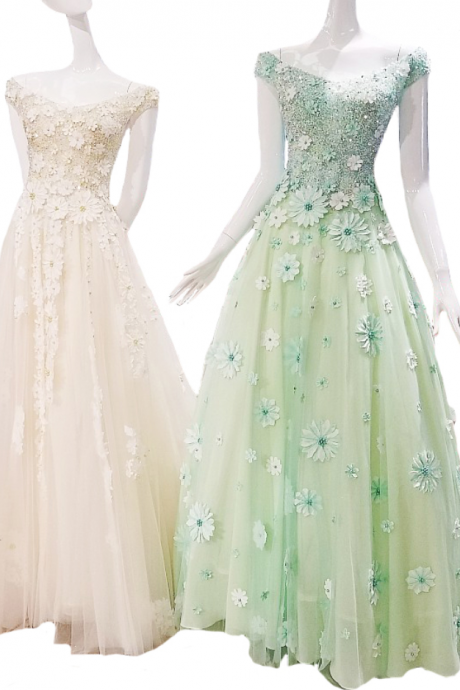 New Sweet Lace Flowers Evening Dress High-end Luxury The Bride Banquet Light Green Long Prom Party Gown Custom Made