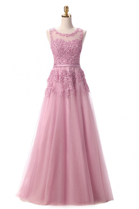 Robe De Soiree Sweet Pink Lace Beading Long Evening Dress Bridal Scoop Sleeveless Transparent Banquet Sexy Prom Dress