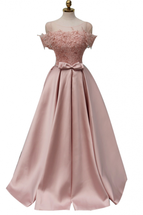 Prom Dress Prom Dressnew Pink Evening Dress The Bride Banquet Elegant Lace Satin Embroidery Cap Sleeves Floor-length Prom Party Gown