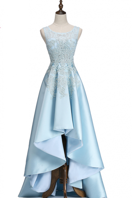 Luxury Satin Lace Evening Dress The Bride Banquet Elegant Asymmetry Light Blue Formal Party Gown Robe De Soiree