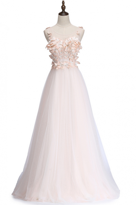 Sweet Light Pink Butterfly Evening Dress Bride Sleeveless Floor-length Banquet Formal Party Gowns Robe De Soiree