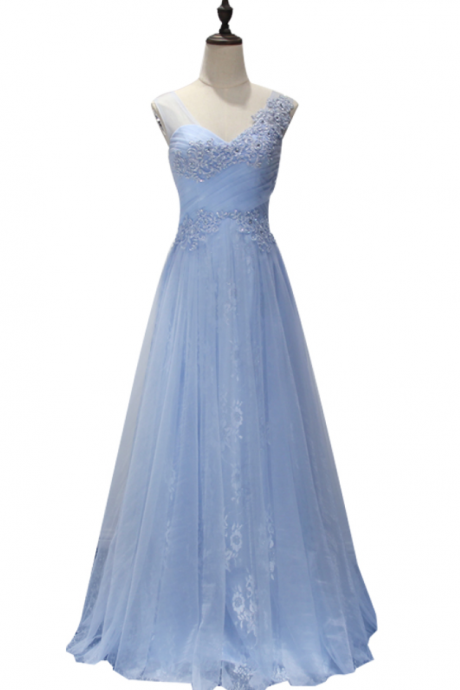 Evening Dress Sweet Light Blue Lace Embroidery V-neck Long Formal Dress The Bride Banquet Elegant Party Gown