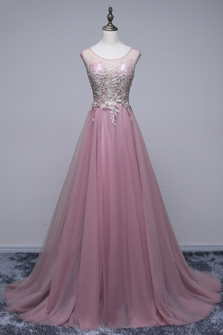 Sweet Pink Lace Flower Long Evening Dress The Bride Banquet Elegant Sleeveless Floor-length Rom Party Gown Custom