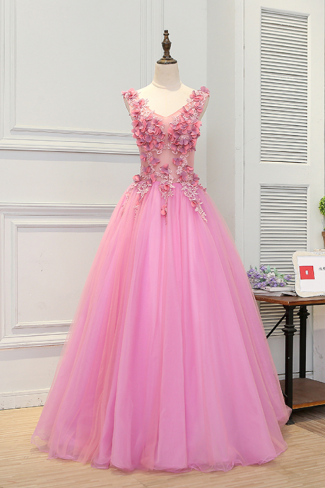 Sweet Pink Lace Evening Dress Bride V-neck Appliques Floor-length Sleeveless Long Prom Dresses Custom Party Gown