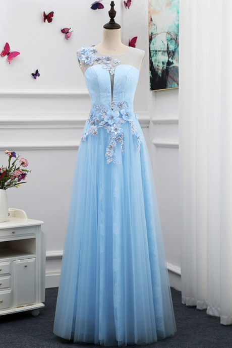 Sweet Light Blue Lace Flower Evening Dress The Bride One Shoulder Banquet Elegant Party Formal Gown